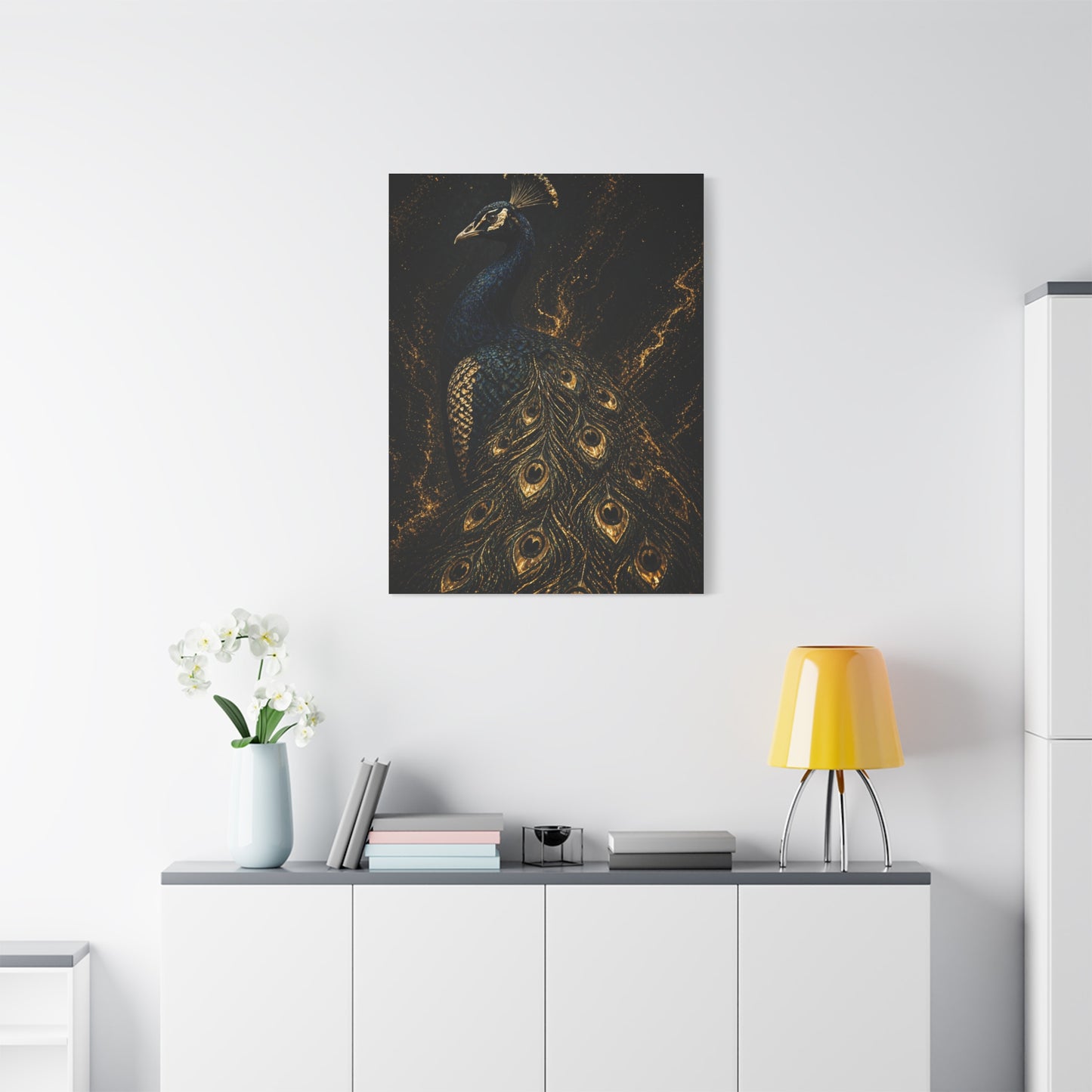 Black and Gold Regal Peacock Wall Art & Canvas Print