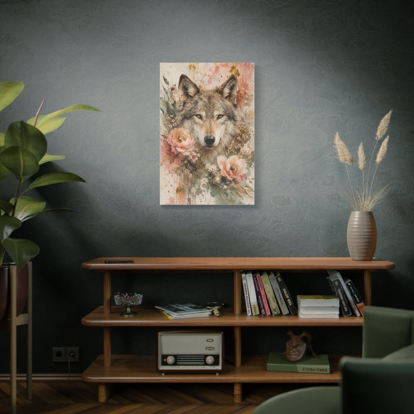 Boho Floral Wolf Portrait Blush Composition Wall Art & Canvas Print