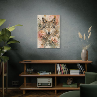 Boho Floral Wolf Portrait Blush Composition Wall Art & Canvas Print