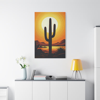 Retro Desert Sunset Cactus Silhouette Wall Art & Canvas Prints