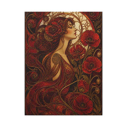 Red Art Nouveau Poppy Muse Wall Art & Canvas Print