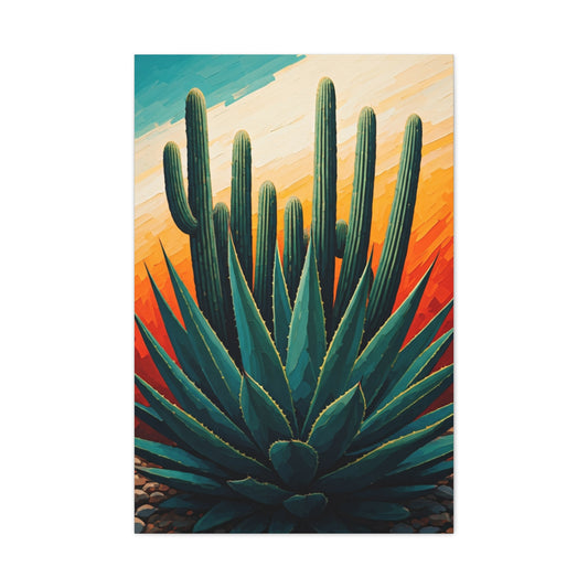Agave Foreground Desert Saguaro Painting Wall Art & Canvas Prints