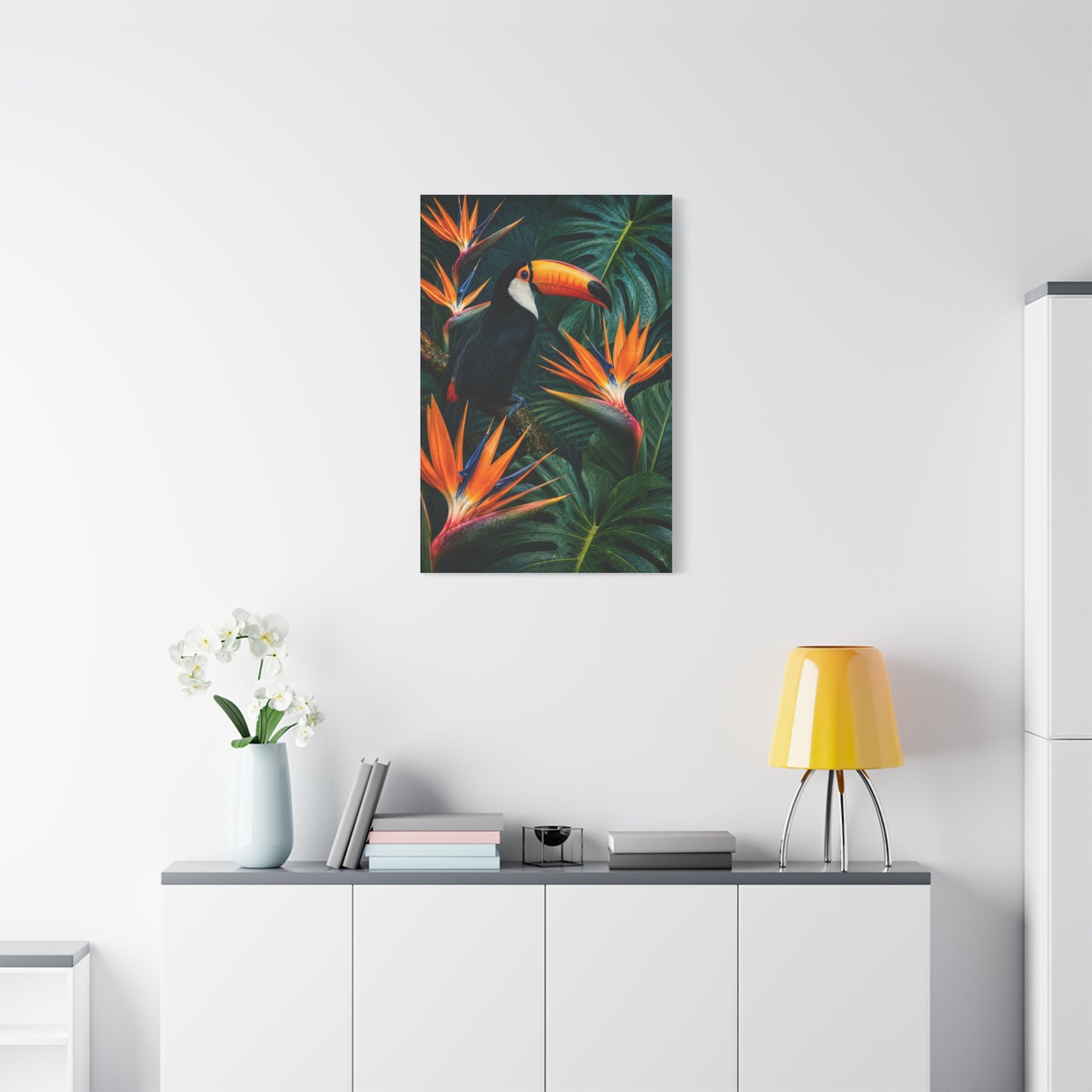 Tropical Toucan & Bird of Paradise Luxe Jungle Tropical Wall Art & Canvas Print