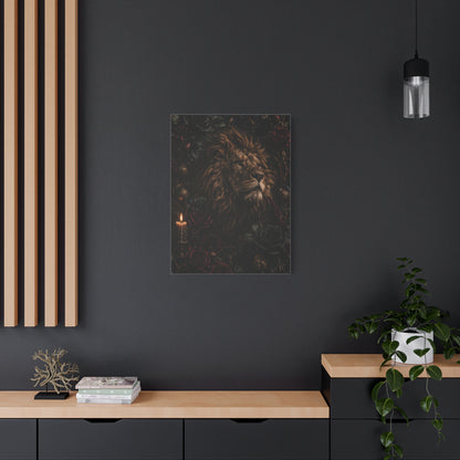 Dark Floral Lion Dramatic Portrait Wall Art & Canvas Print