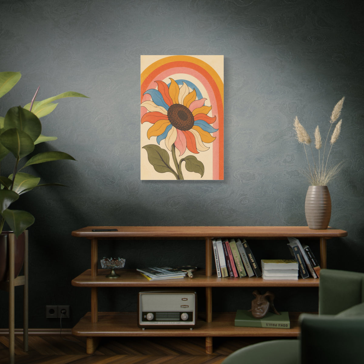Retro Rainbow Sunflower Wall Art & Canvas Print