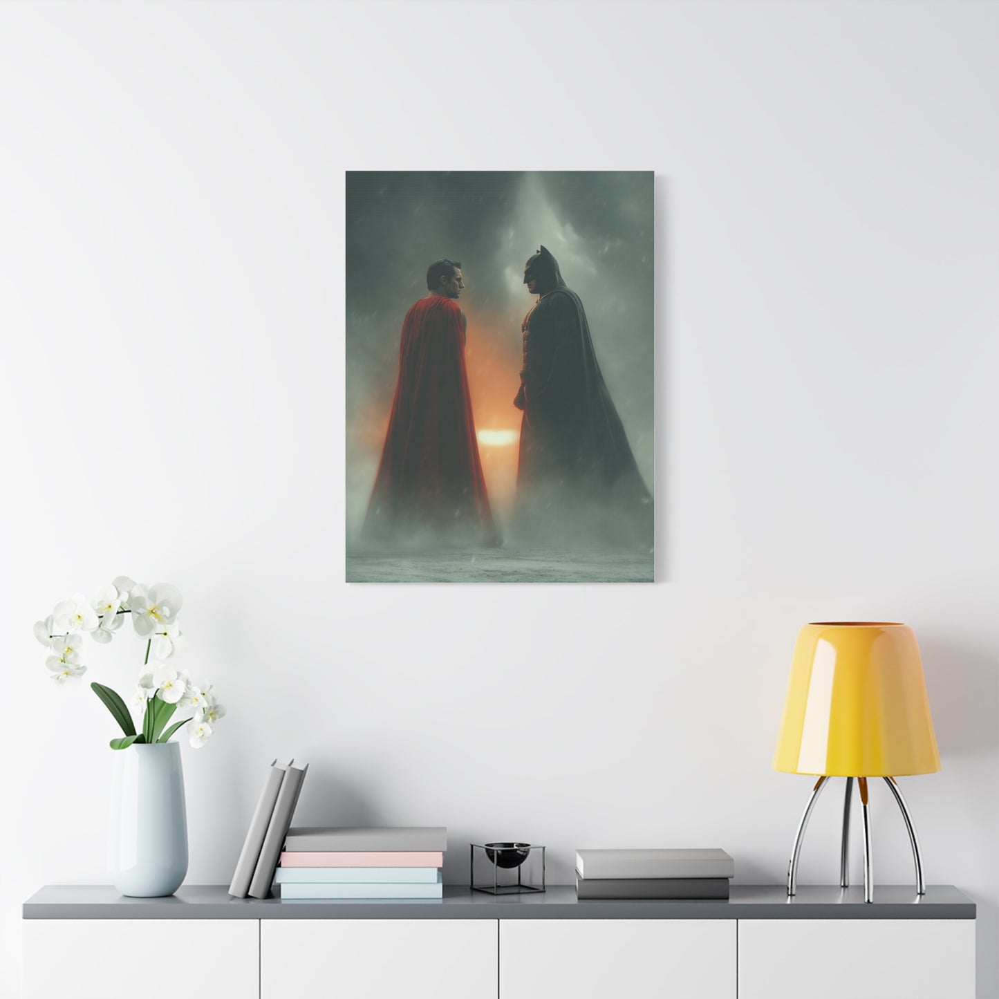 Batman vs Superman Foggy Standoff Poster Wall Art & Canvas Print