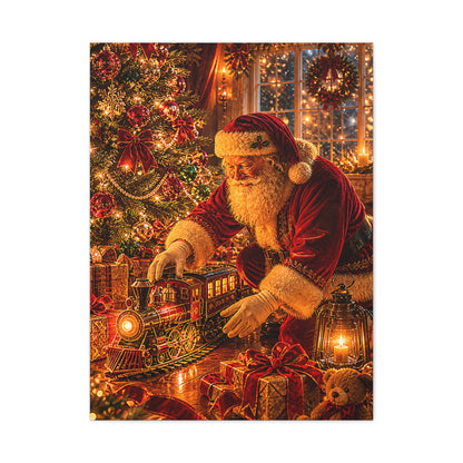 Santa Decorating the Christmas Train Wall Art & Canvas Print