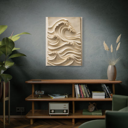 Ivory Minimal Wave Relief Texture Wall Art & Canvas Print