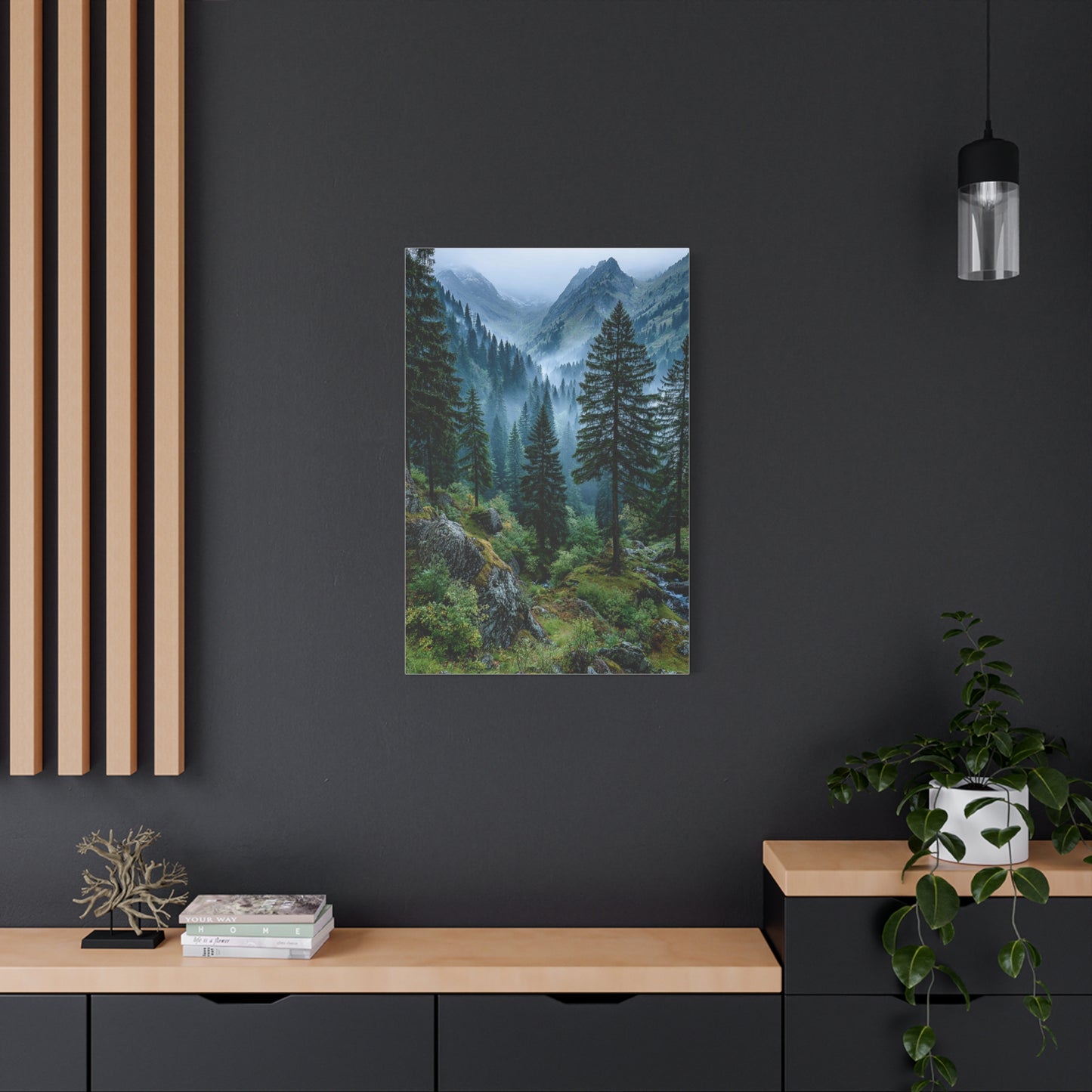 Misty Pine Green Mountain Landscape Wall Art & Canvas Print