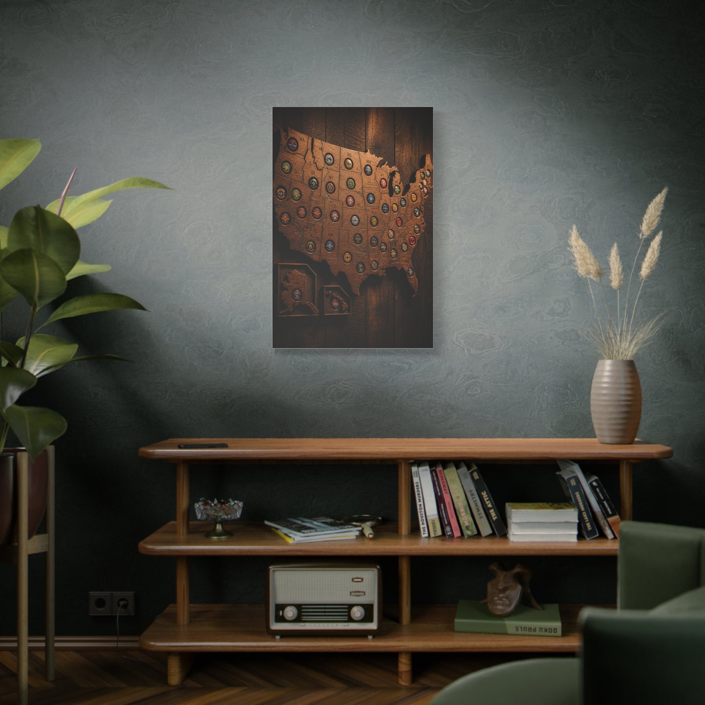 Wooden Beer Cap USA Map Wall Art & Canvas Print