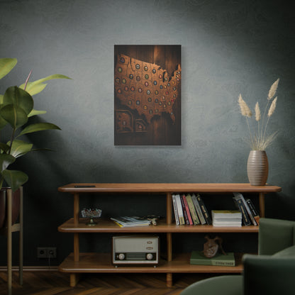 Wooden Beer Cap USA Map Wall Art & Canvas Print