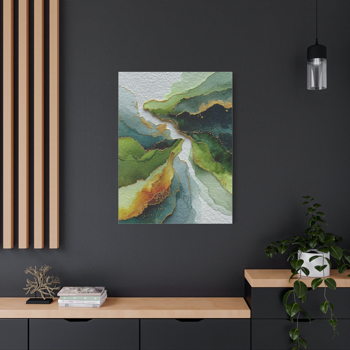 Green Sage and Gold Organic Abstract Wall Art & Canvas Print