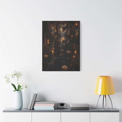 Moonlit Bayou Firefly Scene Wall Art & Canvas Print