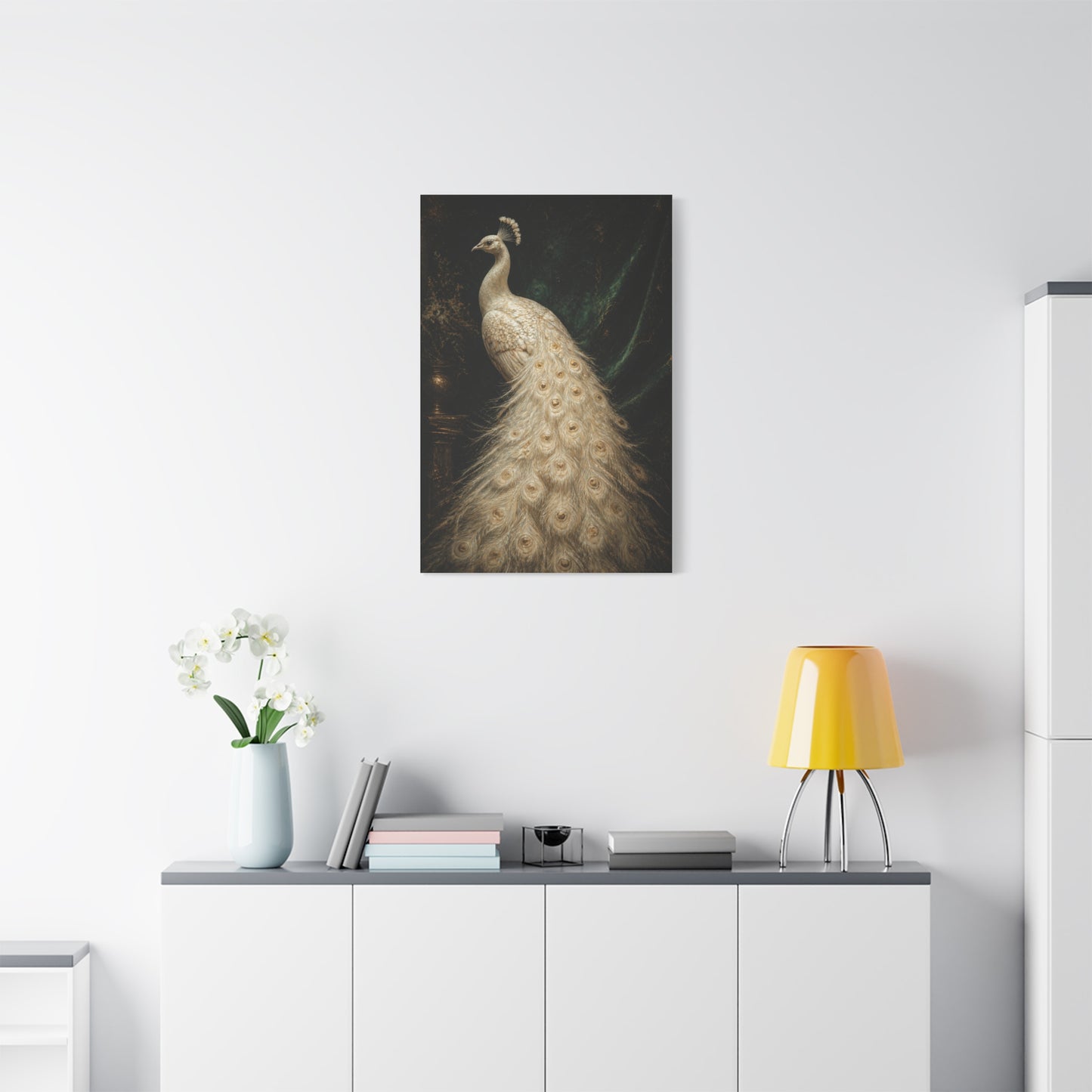 White Peacock Dark Academia Portrait Wall Art & Canvas Print