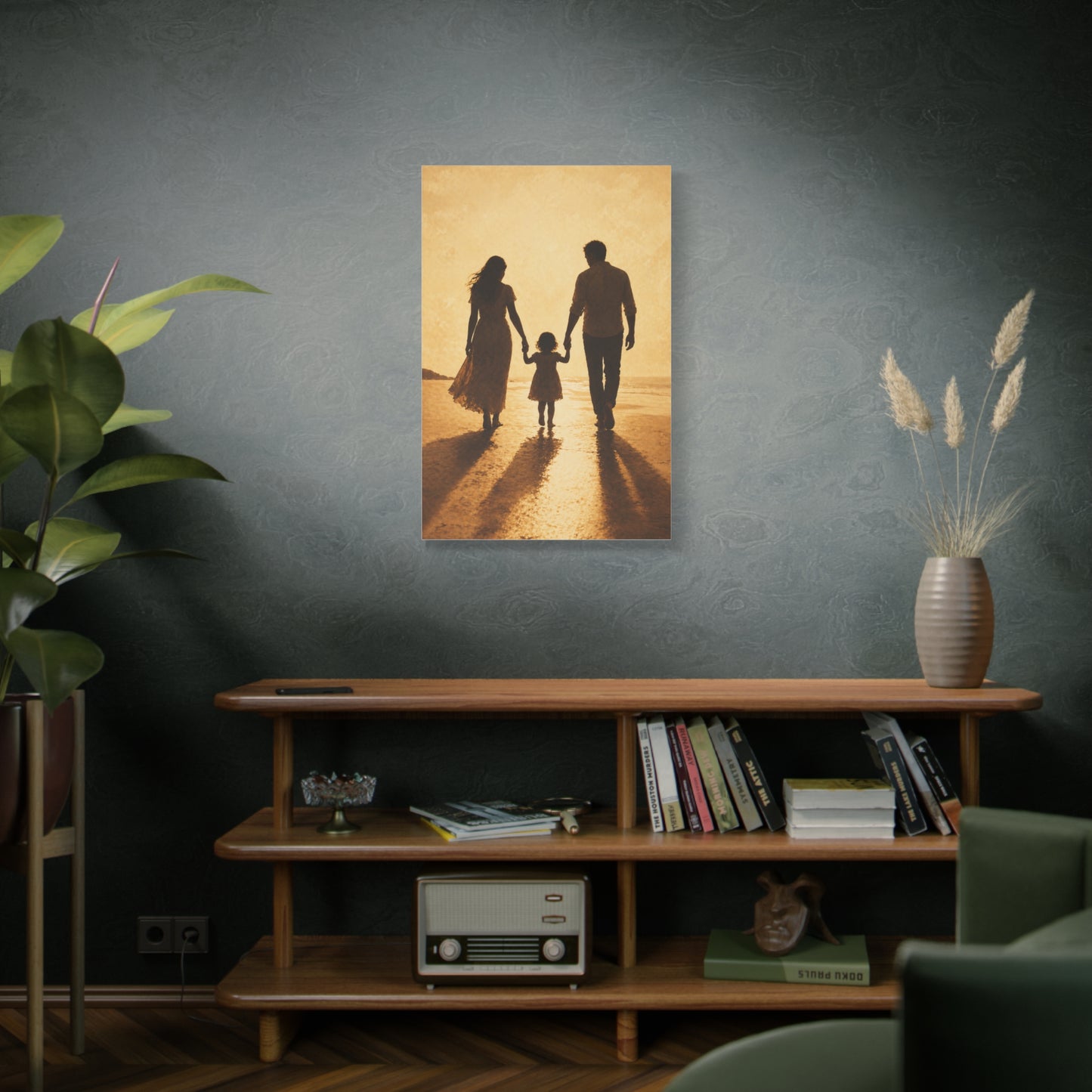 Golden Family Silhouette Sunset Wall Art & Canvas Print