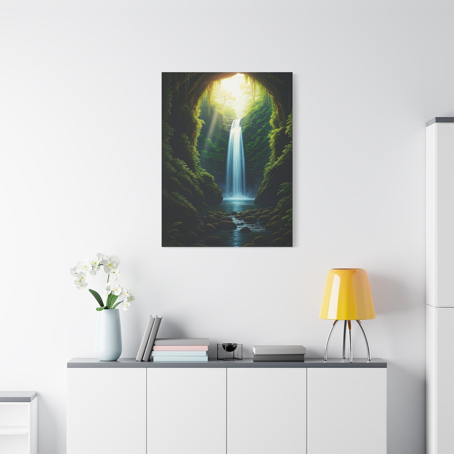 Sunlit Waterfall Sanctuary Wall Art & Canvas Prints