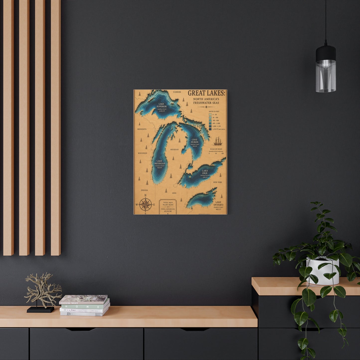 Great Lakes Bathymetric Chart Wall Art & Canvas Print