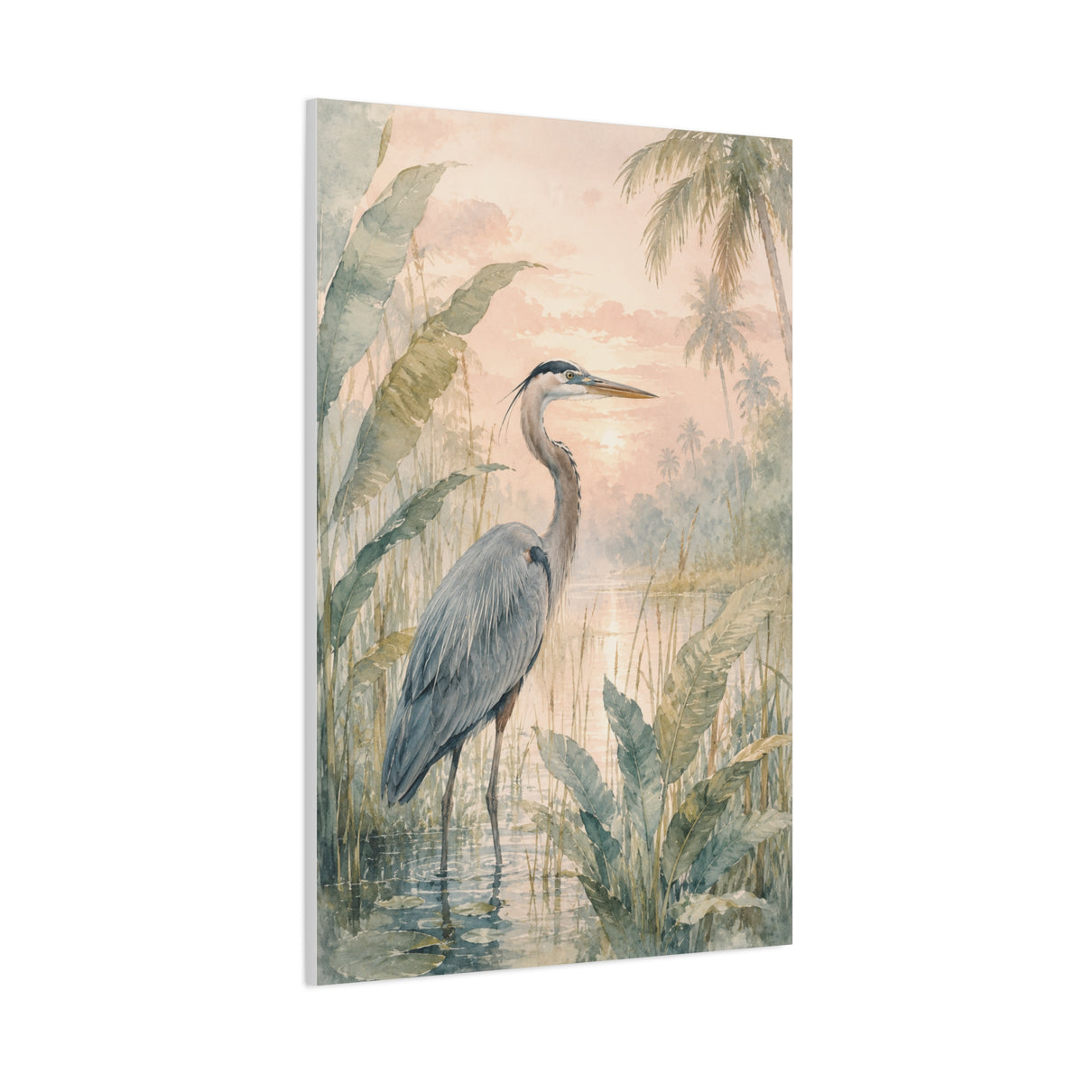 Soft Tropical Heron Marsh Landscape Tropical Wall Art & Canvas Print