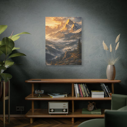 Golden Mountain Valley Wolf Pair Landscape Wall Art & Canvas Print