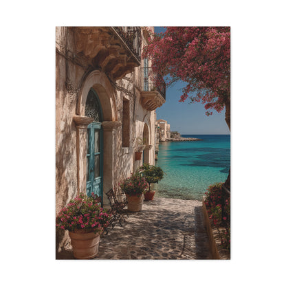 Sicilian Coastal Balcony Scene Wall Art & Canvas Print