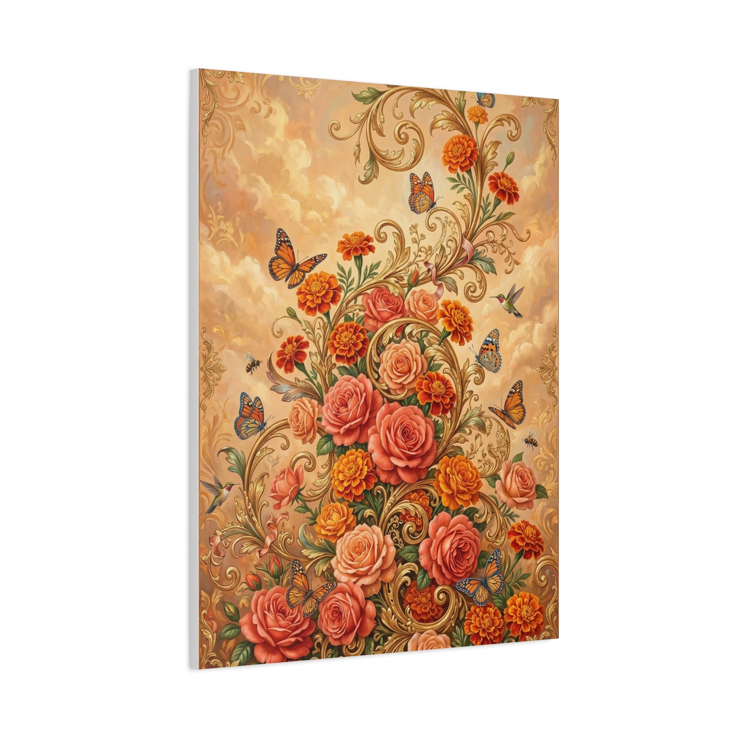Rococo Orange Floral Fantasy Wall Art & Canvas Print