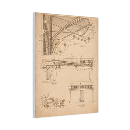 Grand Piano Blueprint Study Wall Art & Canvas Print