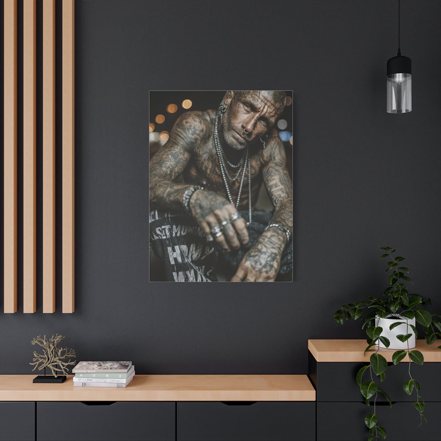 Tattooed Man Street Noir Portrait Wall Art & Canvas Print