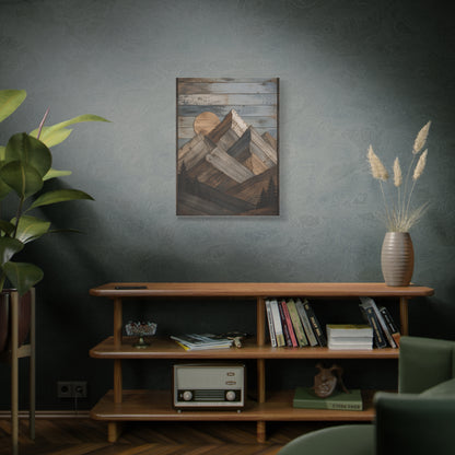 Reclaimed Wood Mountain Landscape Wall Art & Canvas Print