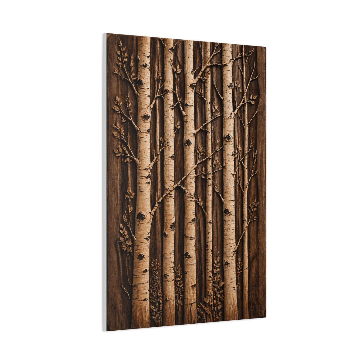Carved Birch Wood Panel Relief Trees Wall Art & Canvas Print