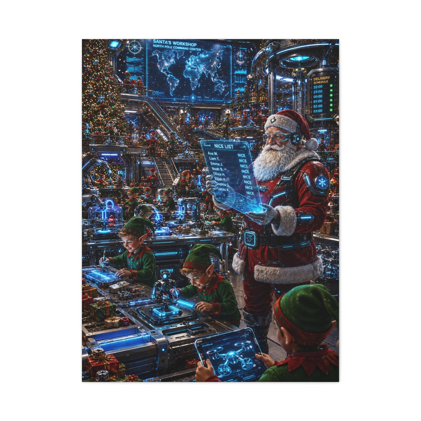 Futuristic Santa Workshop Wall Art & Canvas Print