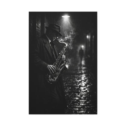 Noir Jazz Saxophone Alley Wall Art & Canvas Print
