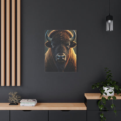 Cinematic Frontal Bison Portrait with Golden Backlight Wall Art & Canvas Print