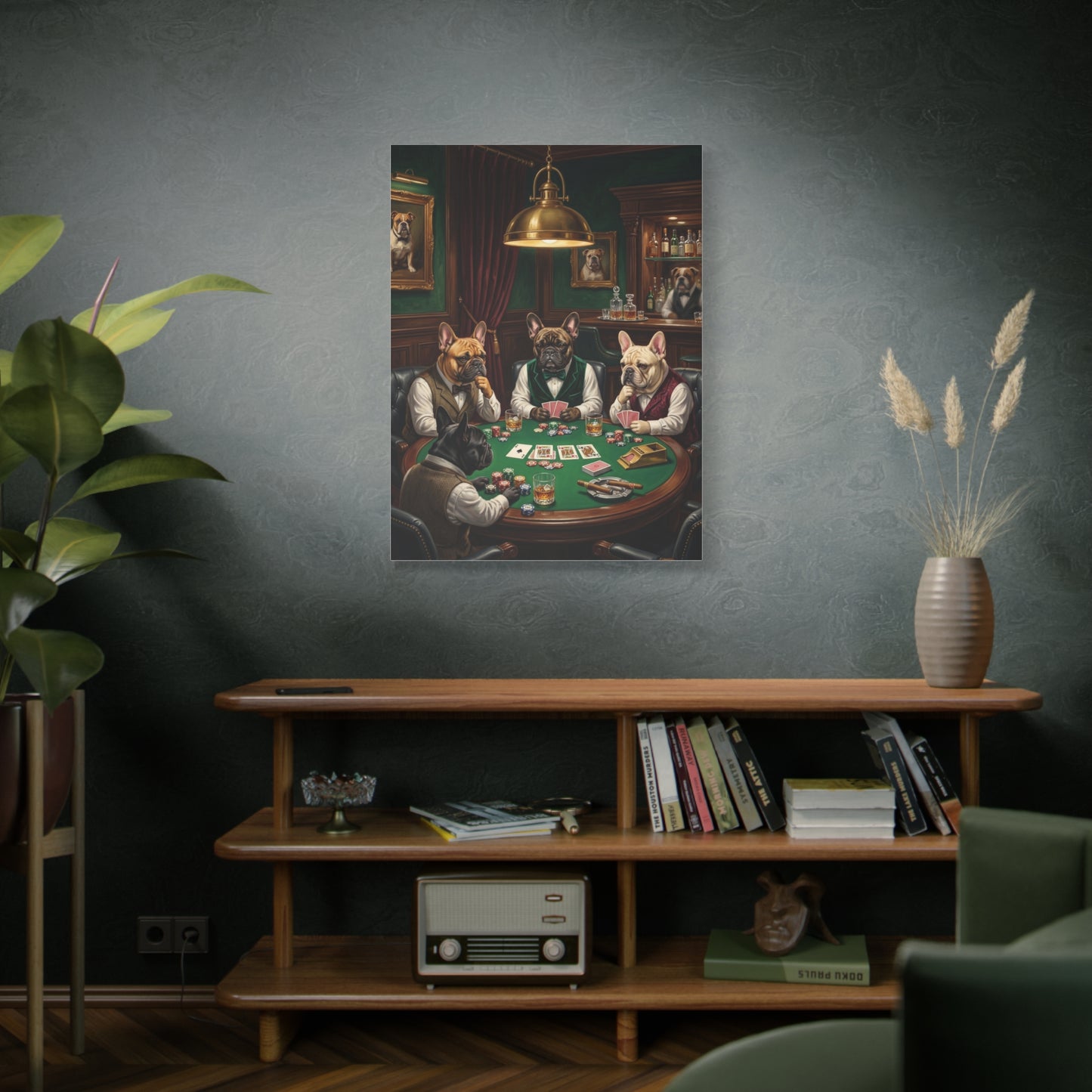 French Bulldog Private Bar Poker Scene Wall Art & Canvas Print