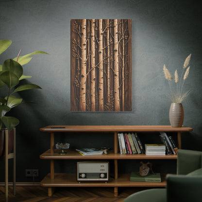 Carved Birch Wood Panel Relief Trees Wall Art & Canvas Print