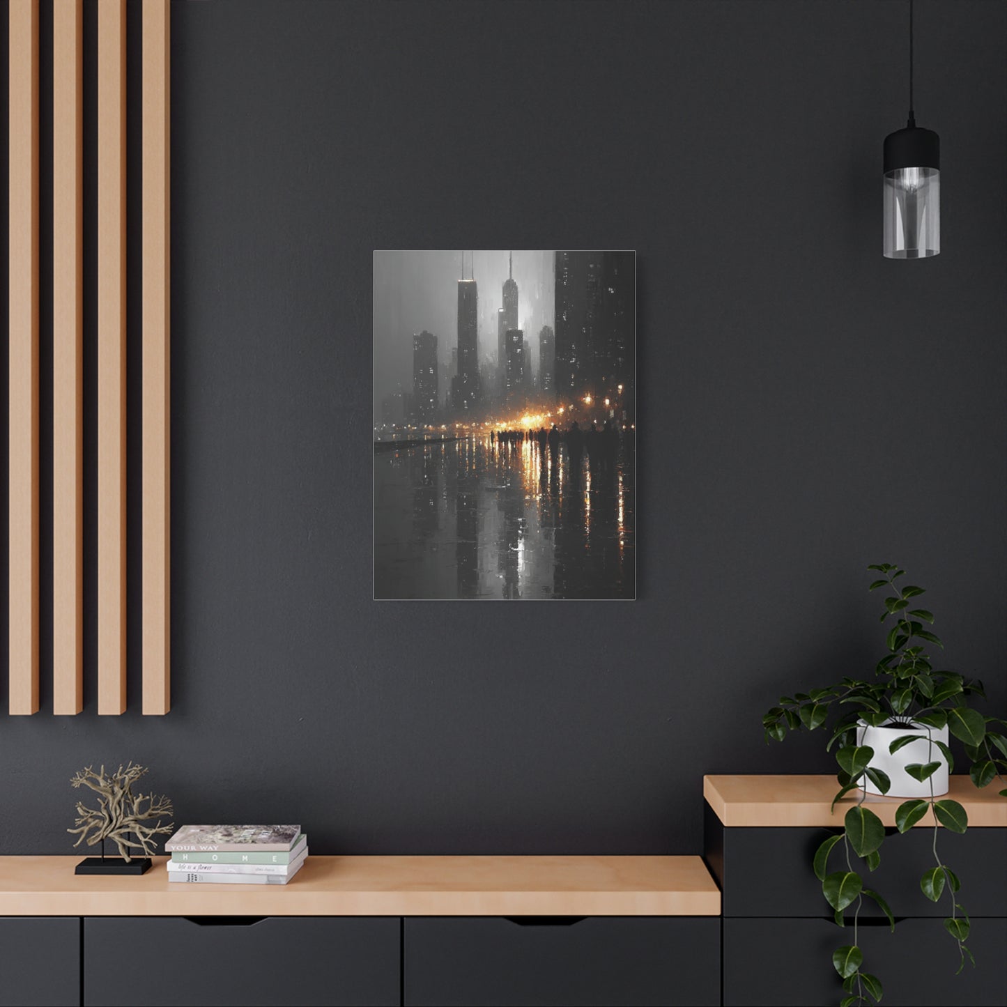 Rainy City Reflection Abstract Wall Art & Canvas Print