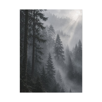 Misty Pine Forest Light Wall Art & Canvas Print