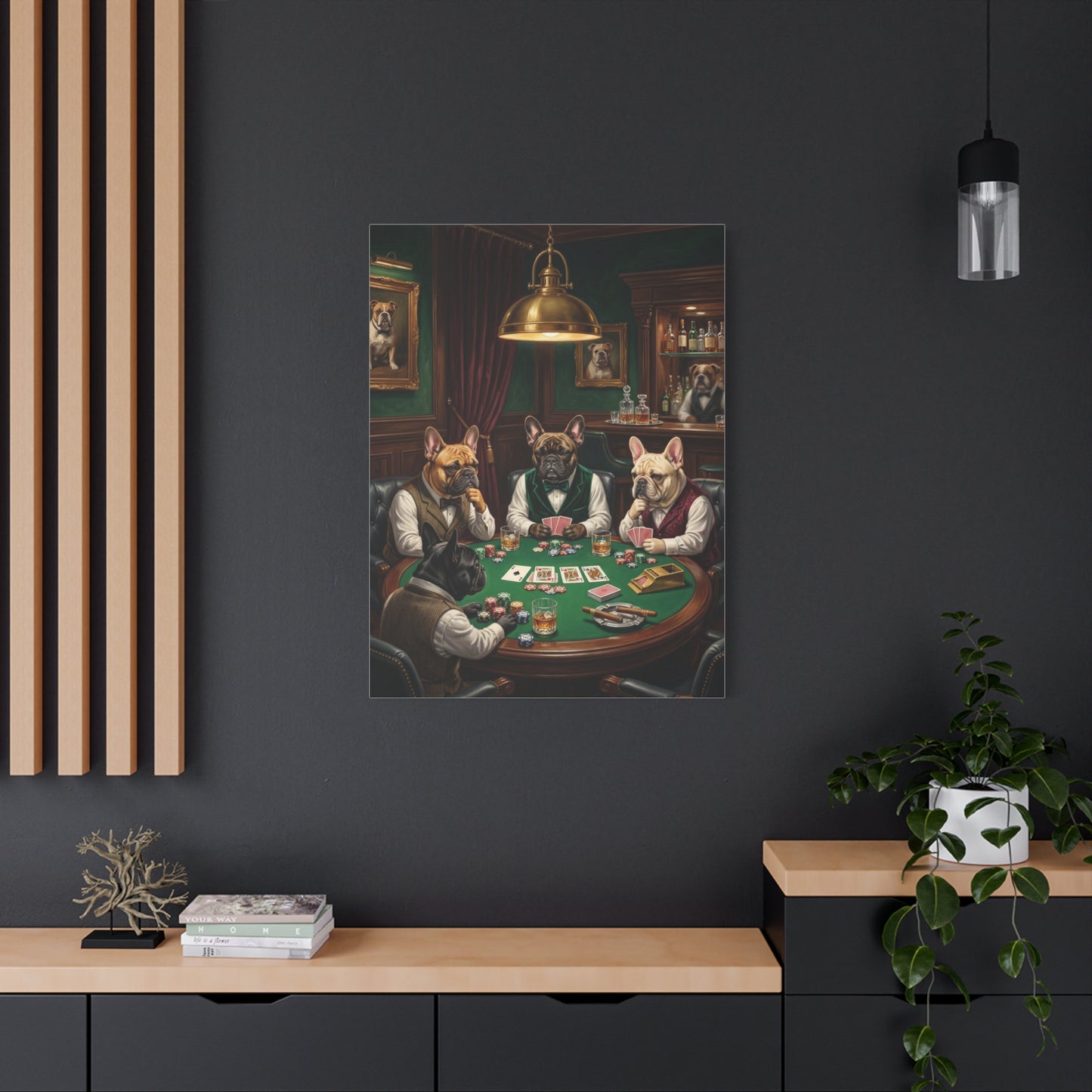 French Bulldog Private Bar Poker Scene Wall Art & Canvas Print