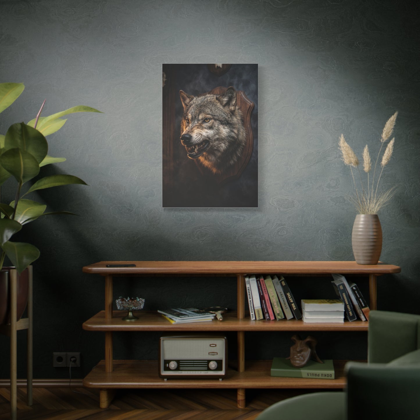 Mounted Wolf Head Lodge Trophy Scene Wall Art & Canvas Print