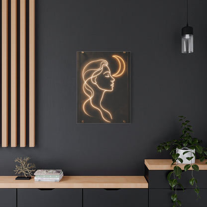 Neon Crescent Muse Line Art Wall Art & Canvas Print