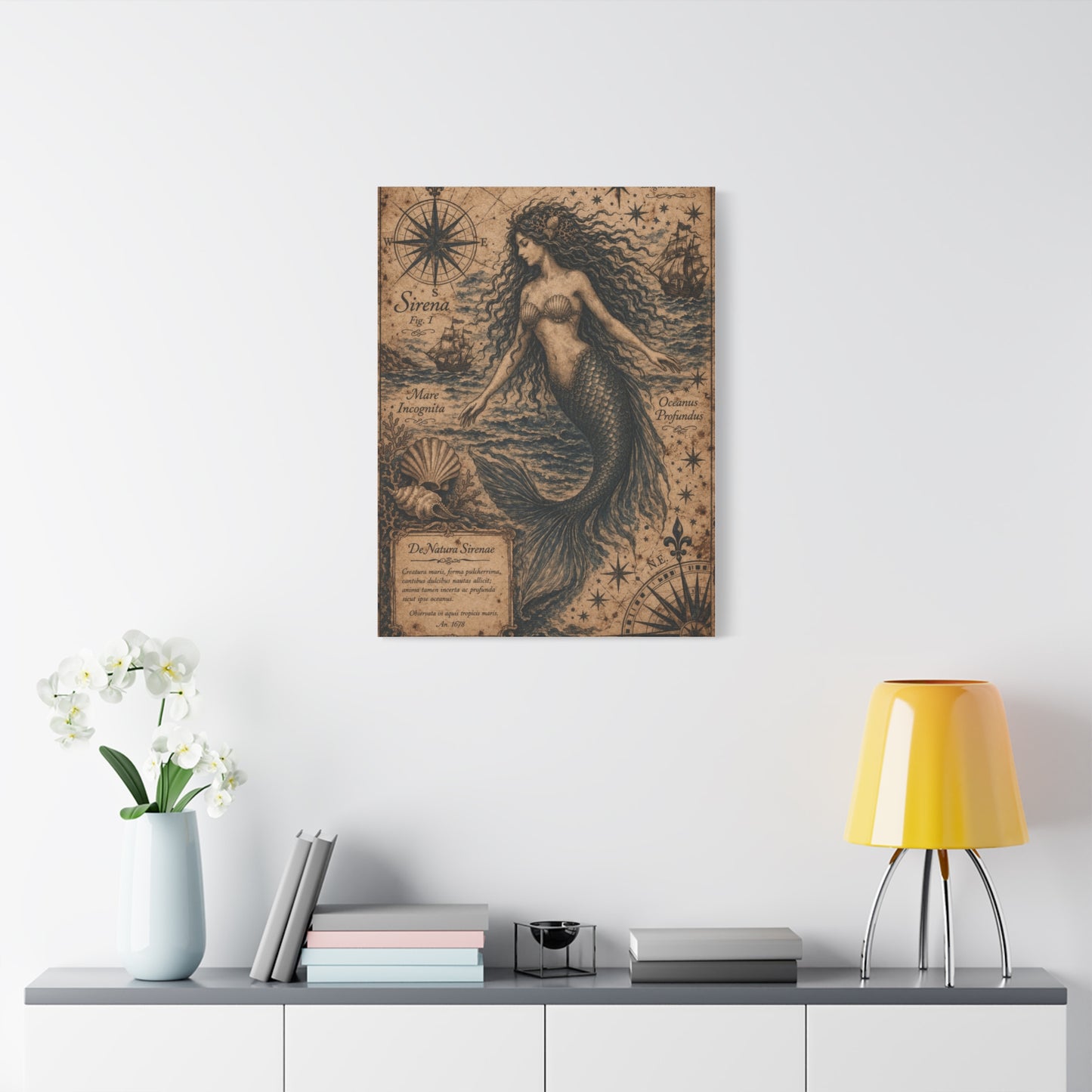Antique Nautical Sirena Illustration Wall Art & Canvas Print