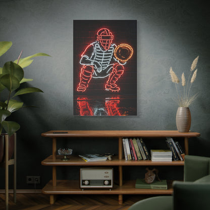 Neon Catcher Sign Sports Wall Art & Canvas Print