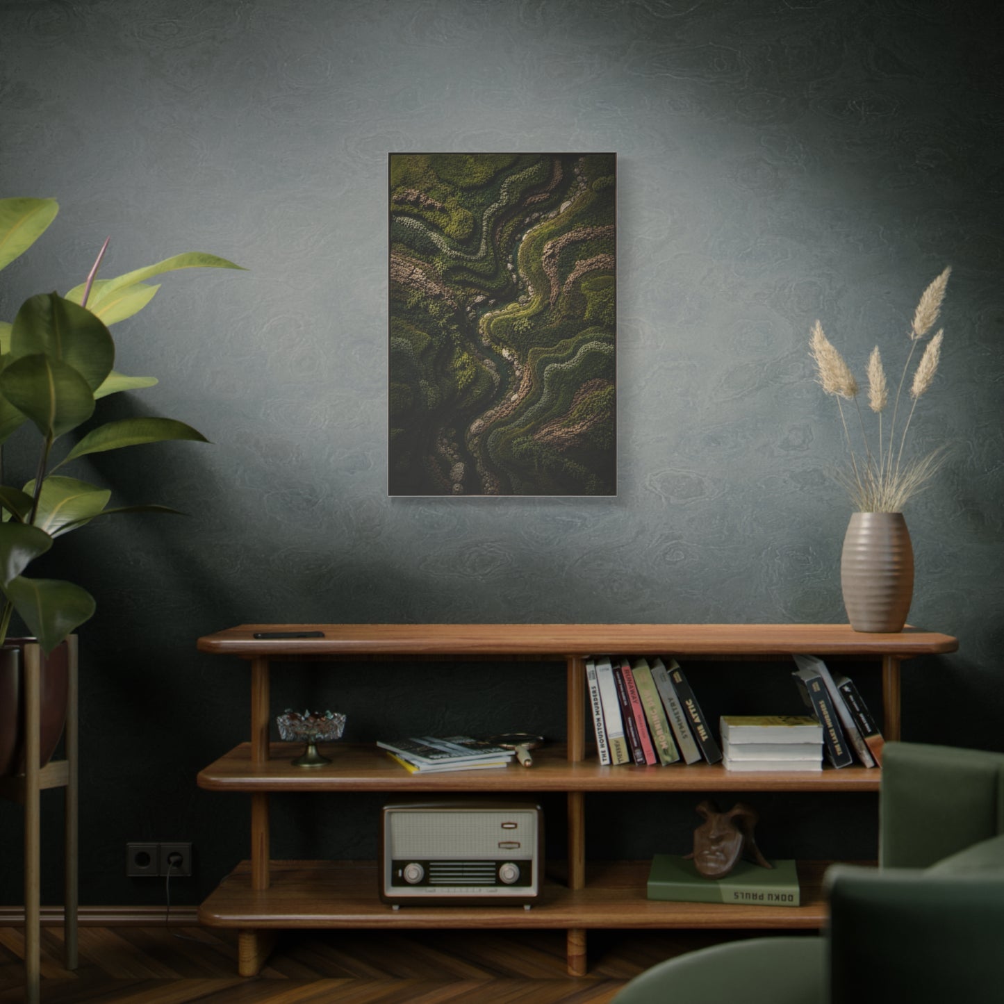 Topographic Moss River Landscape Wall Art & Canvas Print