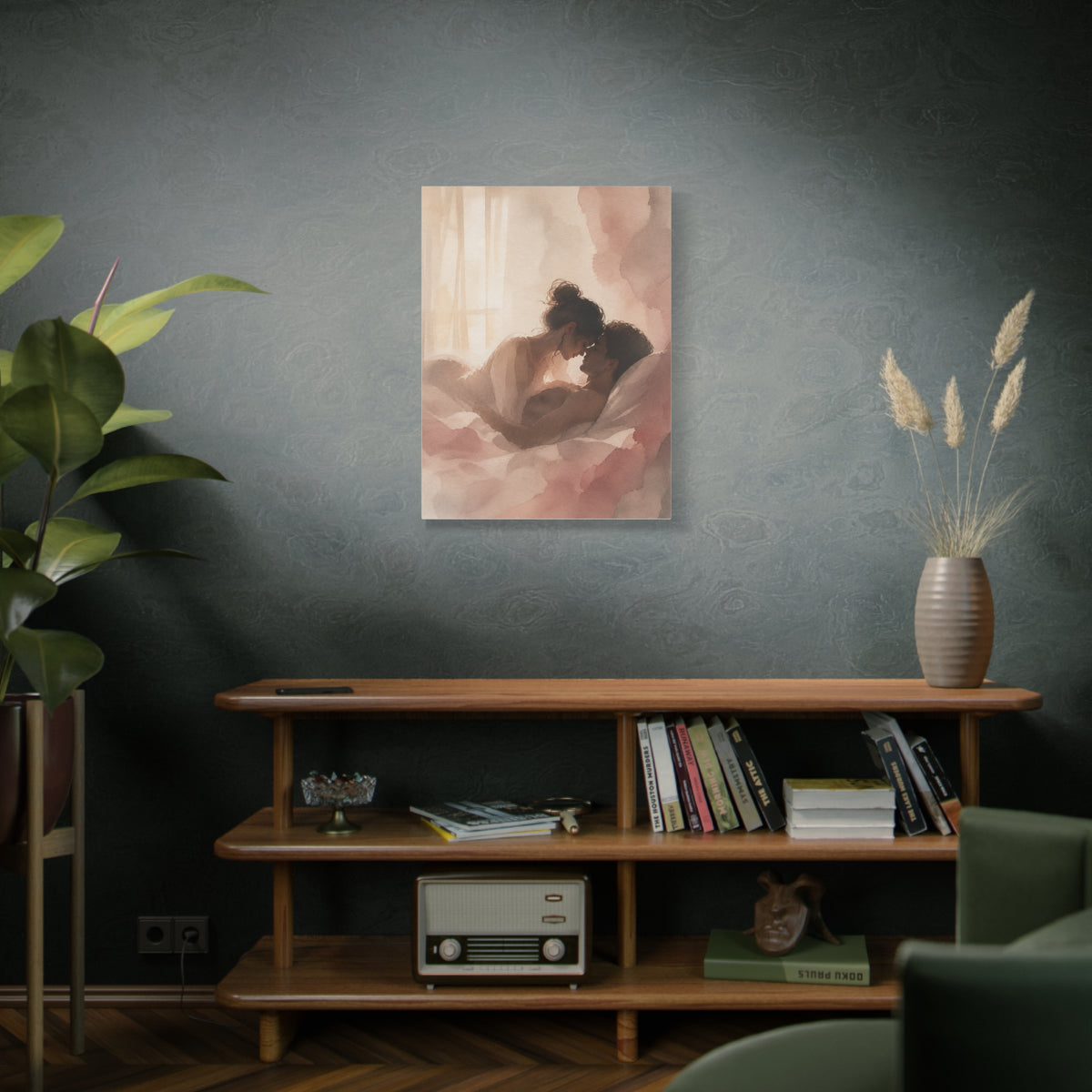 Soft Watercolor Lovers Sunrise Embrace Wall Art & Canvas Print