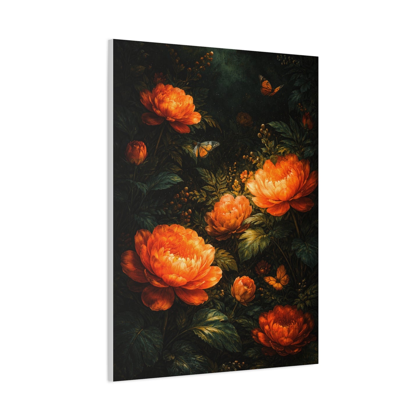 Dark Botanical Orange Bloom Study Wall Art & Canvas Print