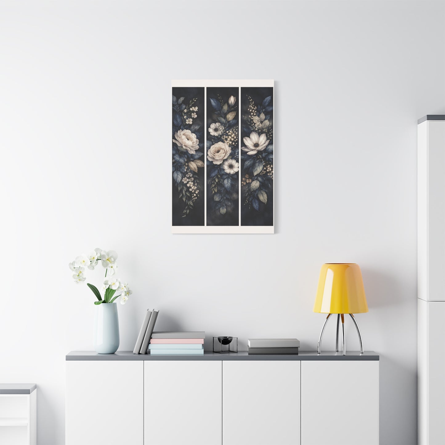 Navy Botanical Floral Triptych Wall Art & Canvas Print