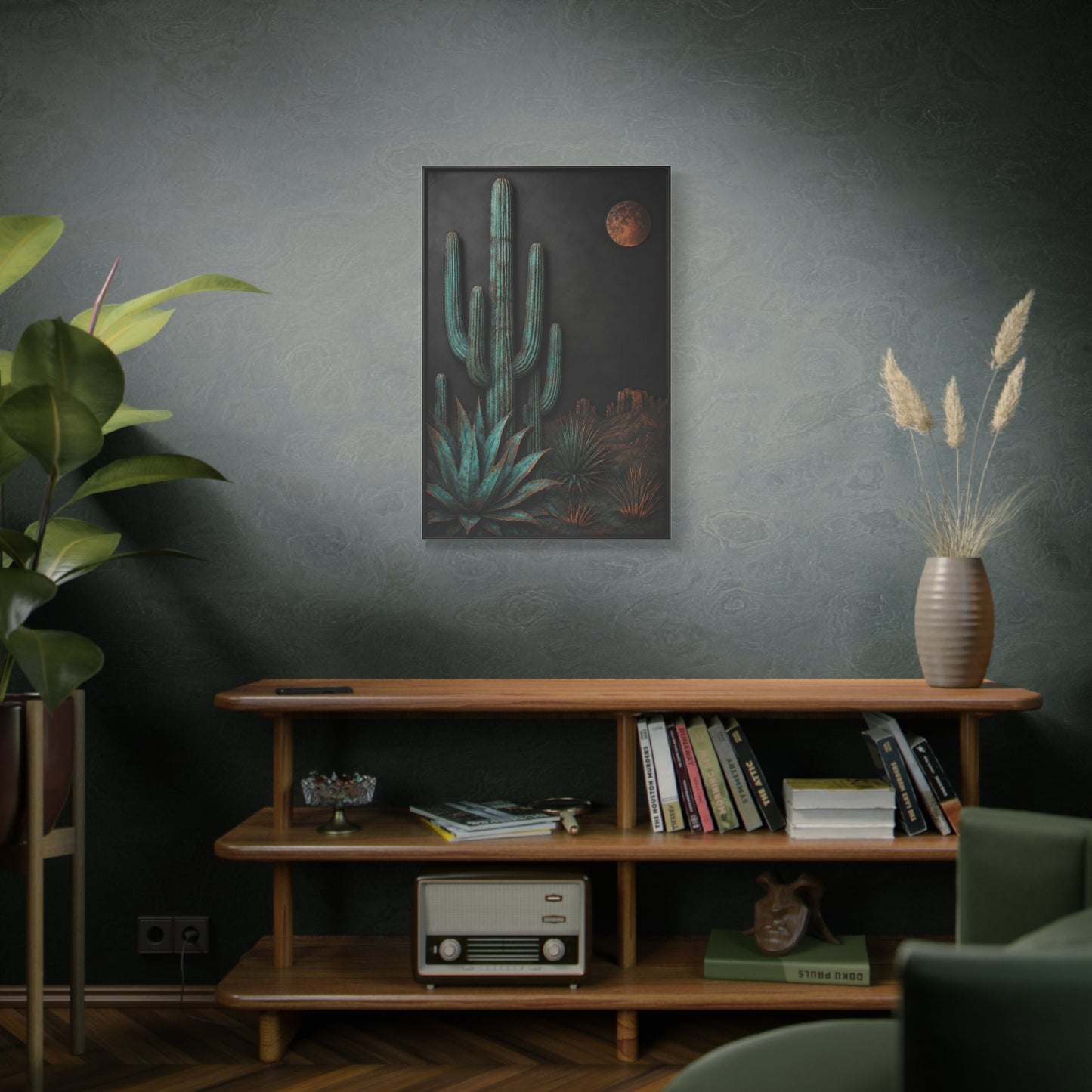 Turquoise Patina Desert Cactus Wall Art & Canvas Print