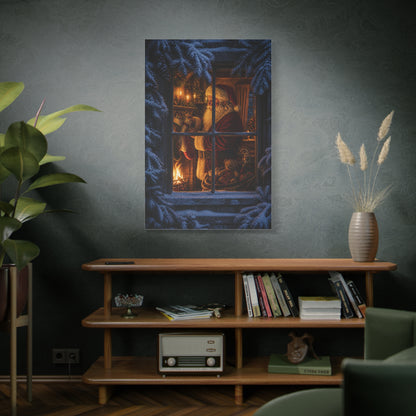 Snowy Cottage Window Santa Scene Wall Art & Canvas Print