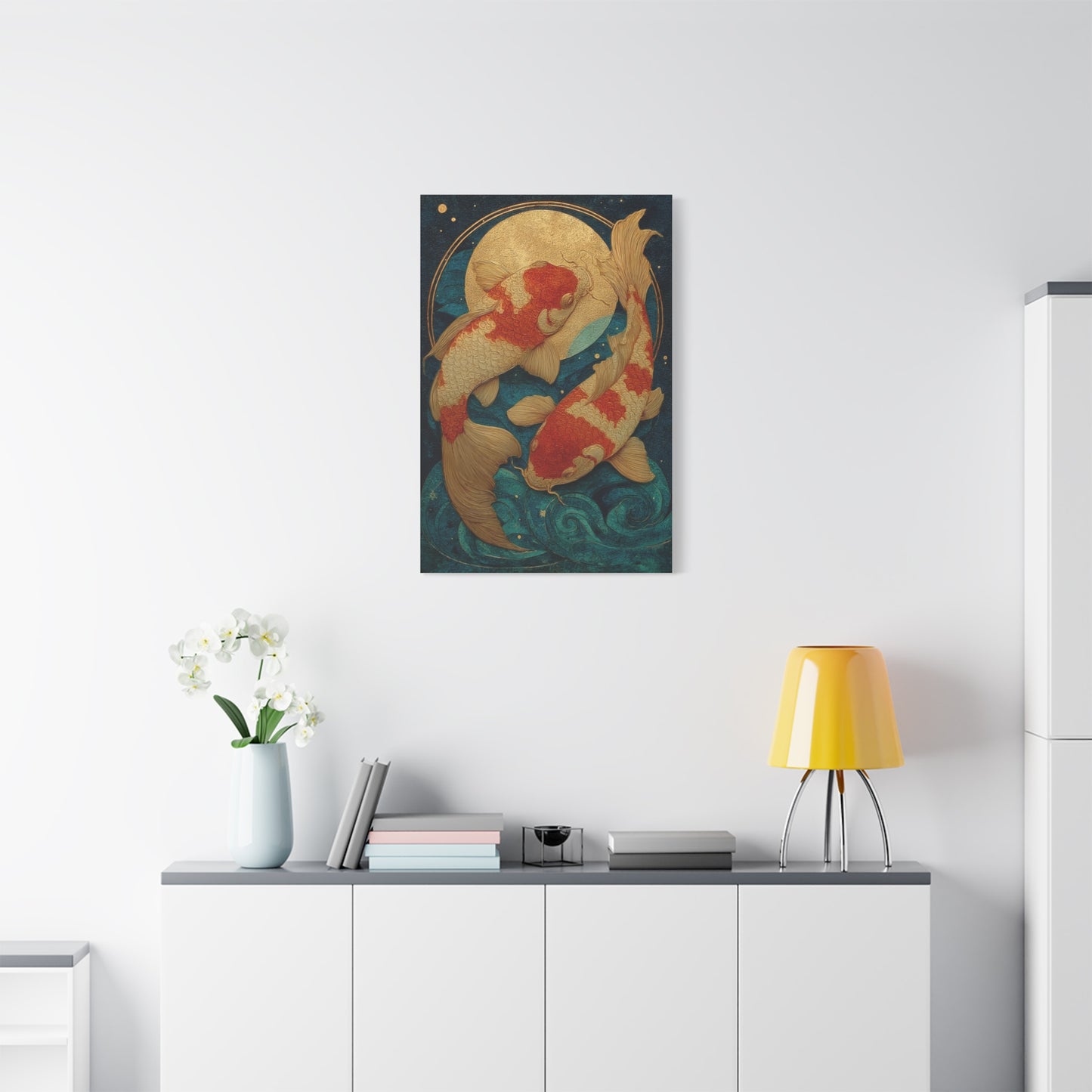 Koi Fish Gold Moon Wall Art & Canvas Print