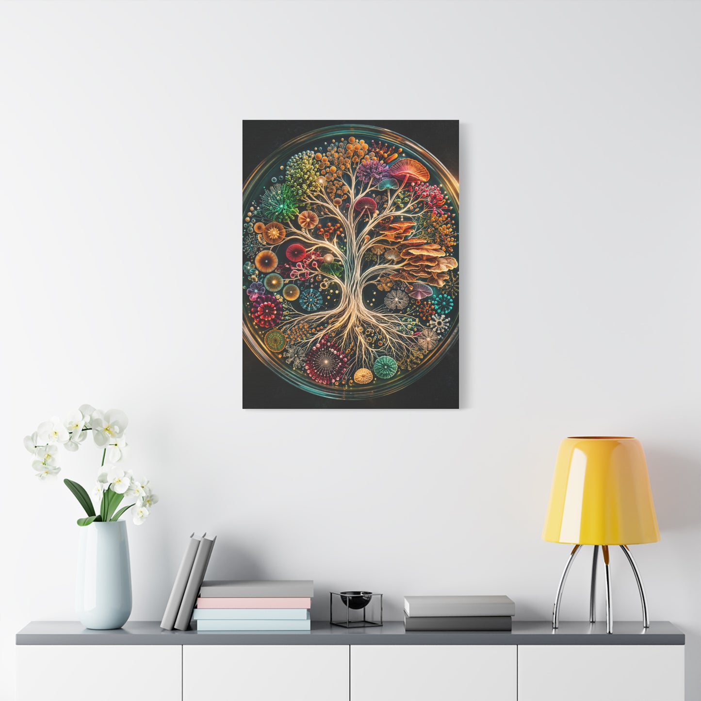 Luminous Bio-Art Fungal Tree Petri Study Wall Art & Canvas Print