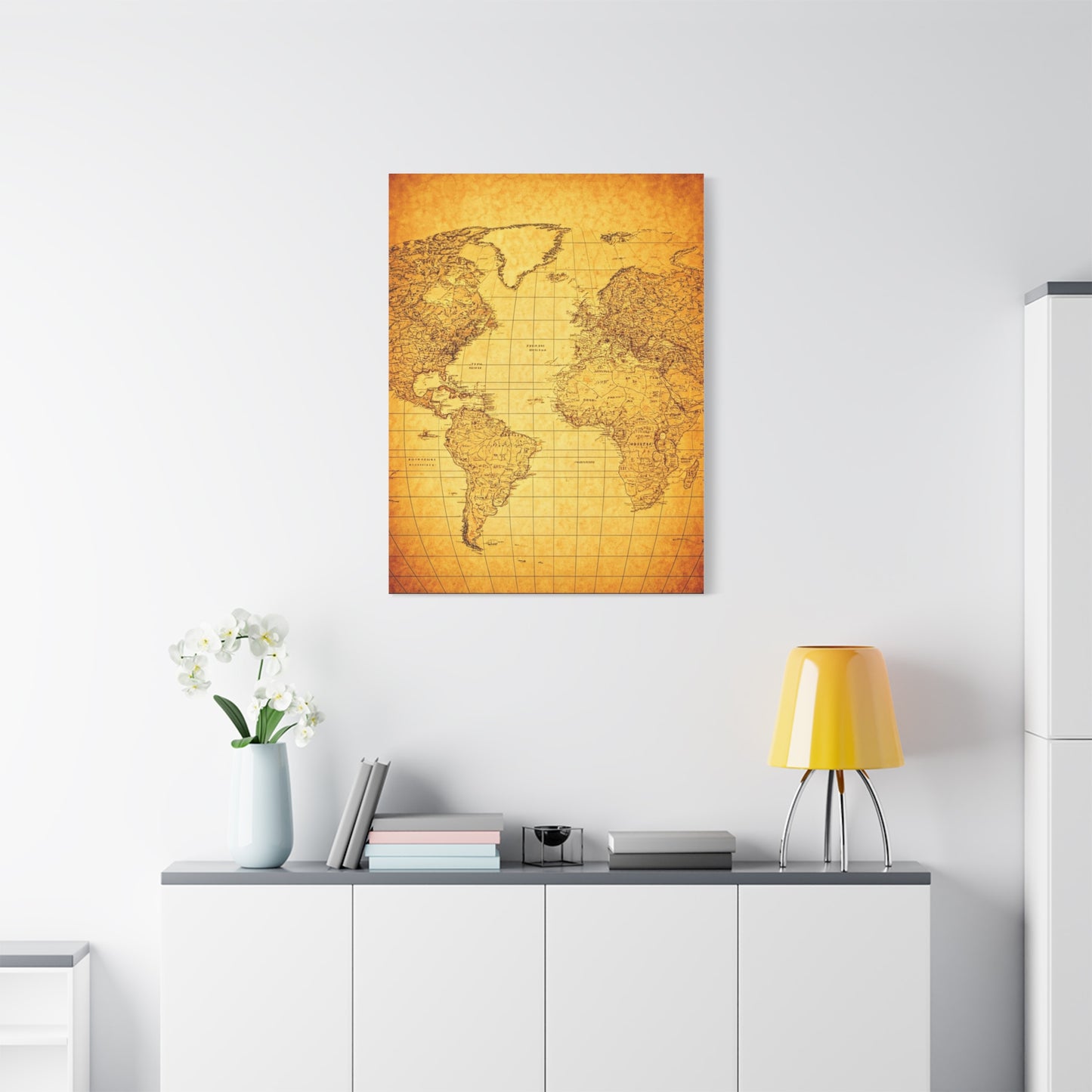 Vintage World Scroll Map Wall Art & Canvas Prints